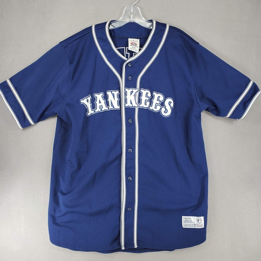 Vintage Y2K Derek Jeter #2 New York Yankees True Fan Blue‎ Men's Jersey Sz Large